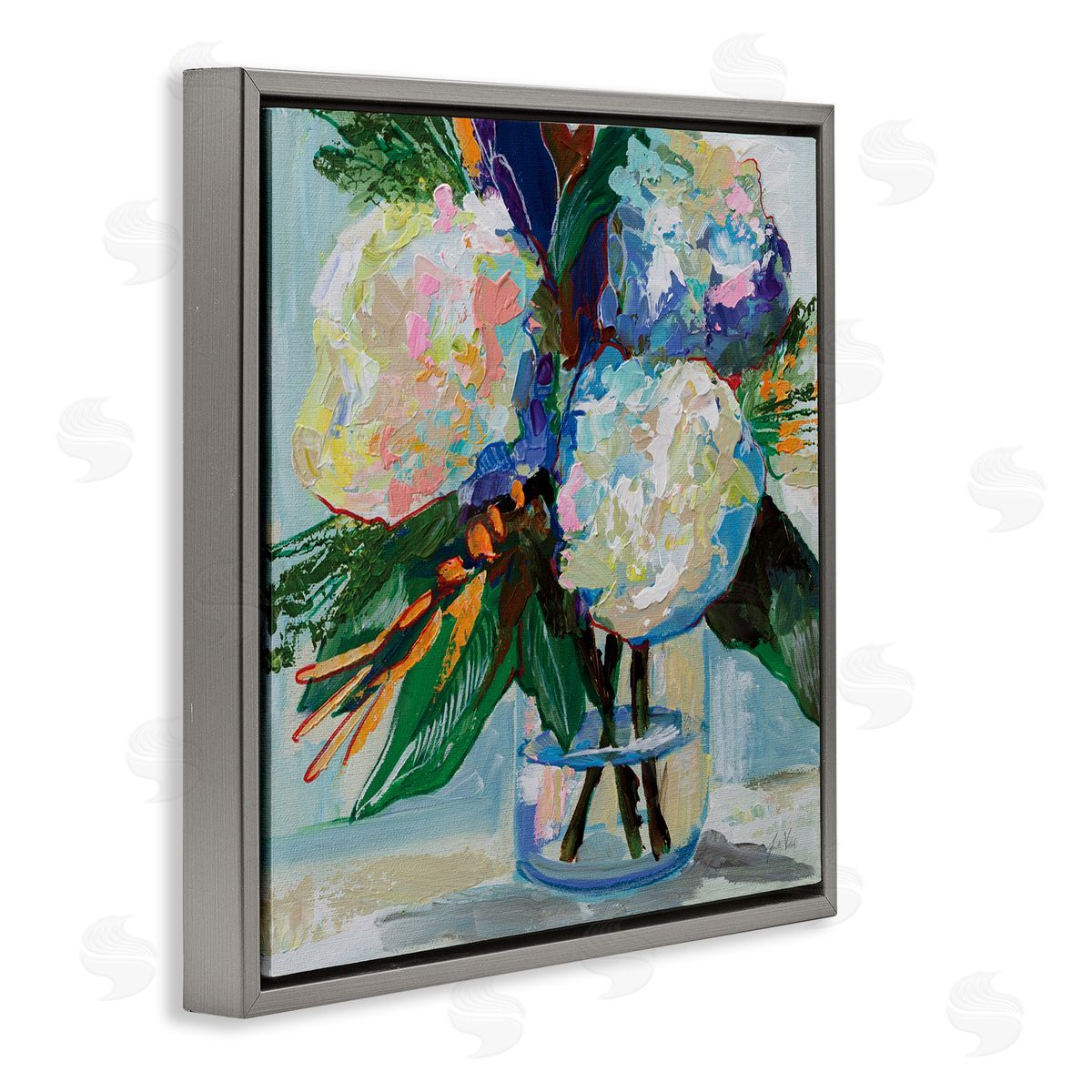 Jeanette Vertentes Bold Summer Blooms Gray Floating Frame Canvas Wall Art Print