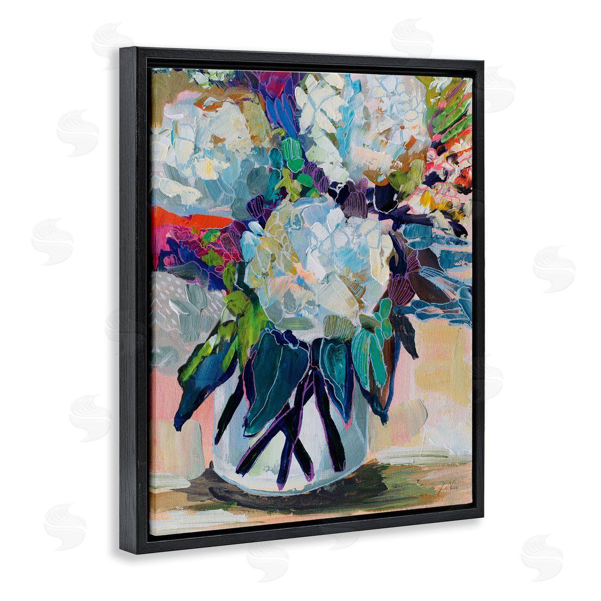 Jeanette Vertentes Summer Blooming Bouquet Black Floating Frame Canvas Wall Art Print