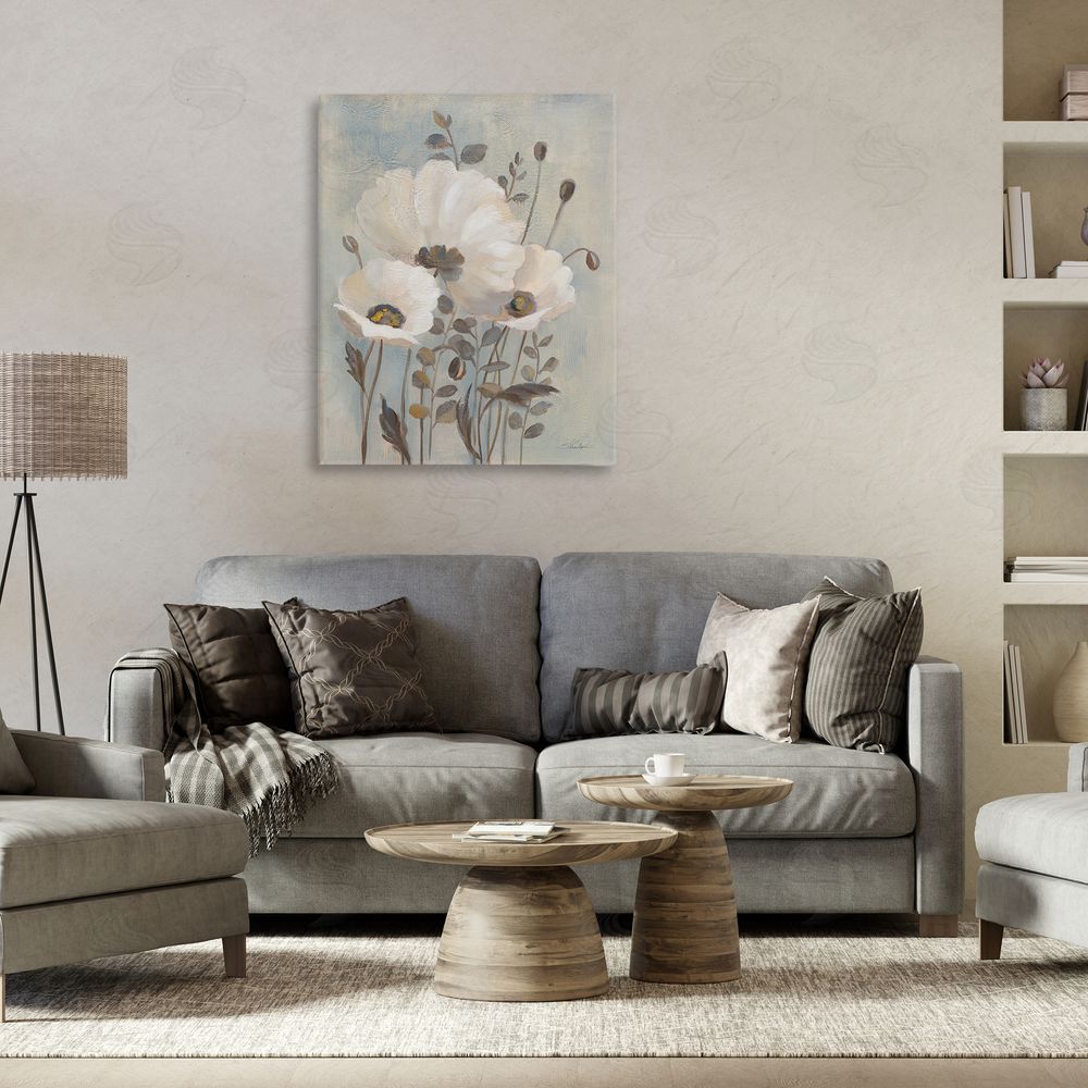 Silvia Vassileva Neutral Poppies Cluster Canvas Wall Art Print in Room