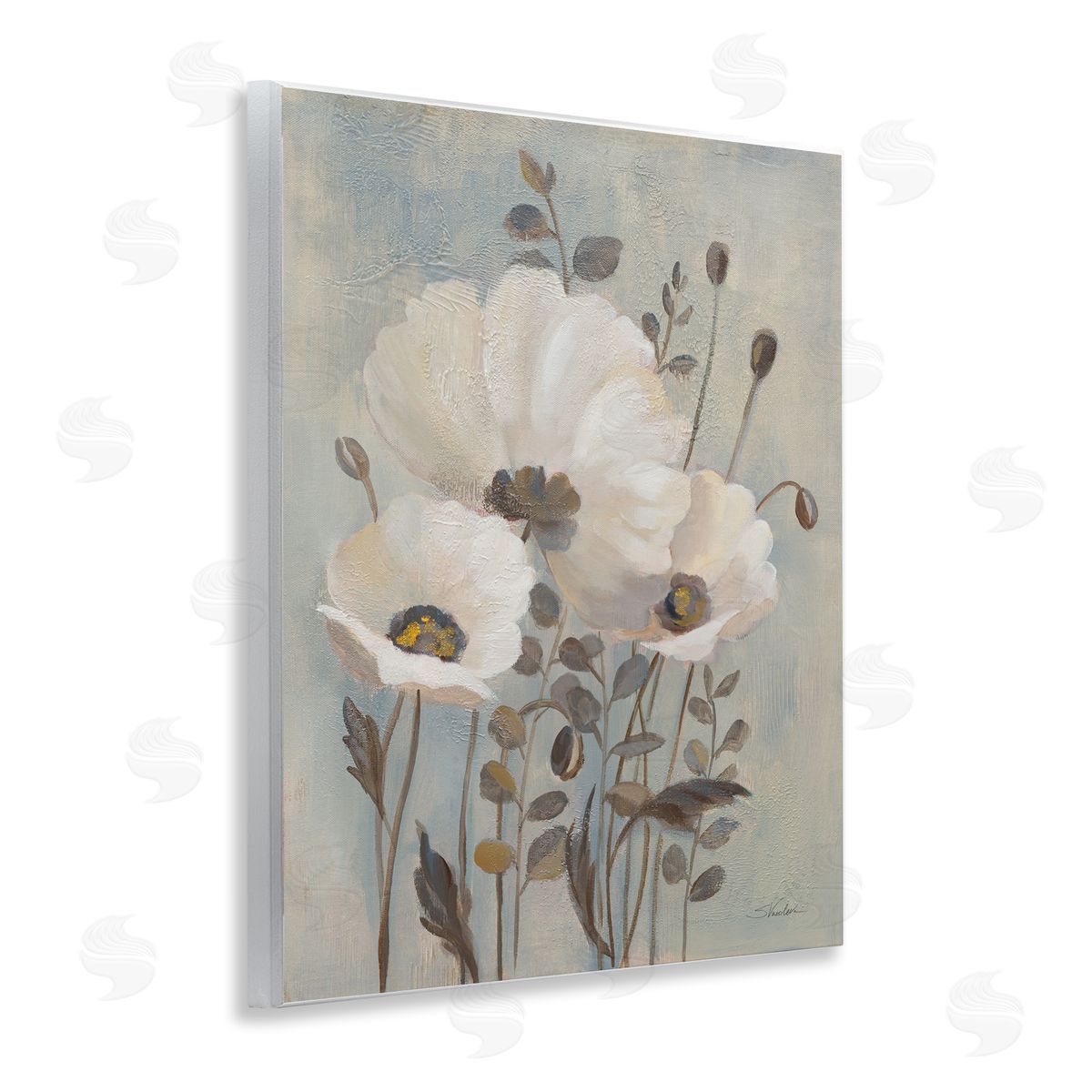 Silvia Vassileva Neutral Poppies Cluster Wooden Wall Plaque Art Print
