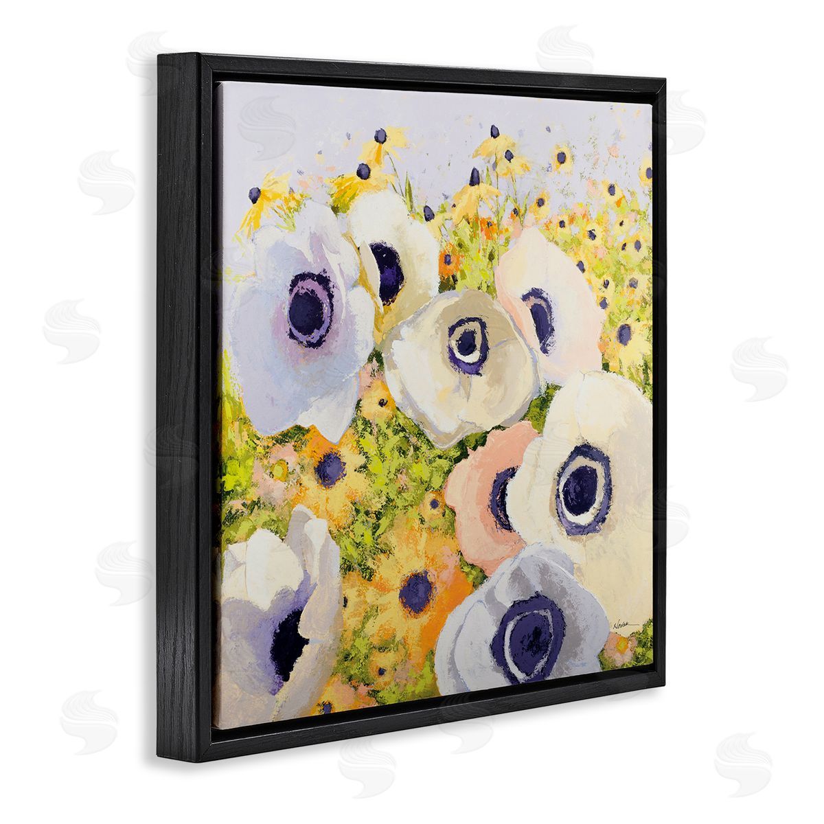Shirley Novak Pastel Poppy Field Black Floating Frame Canvas Wall Art Print