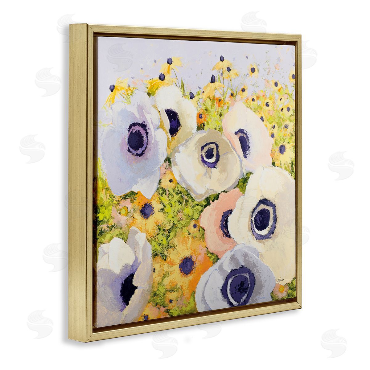 Shirley Novak Pastel Poppy Field Gold Floating Frame Canvas Wall Art Print
