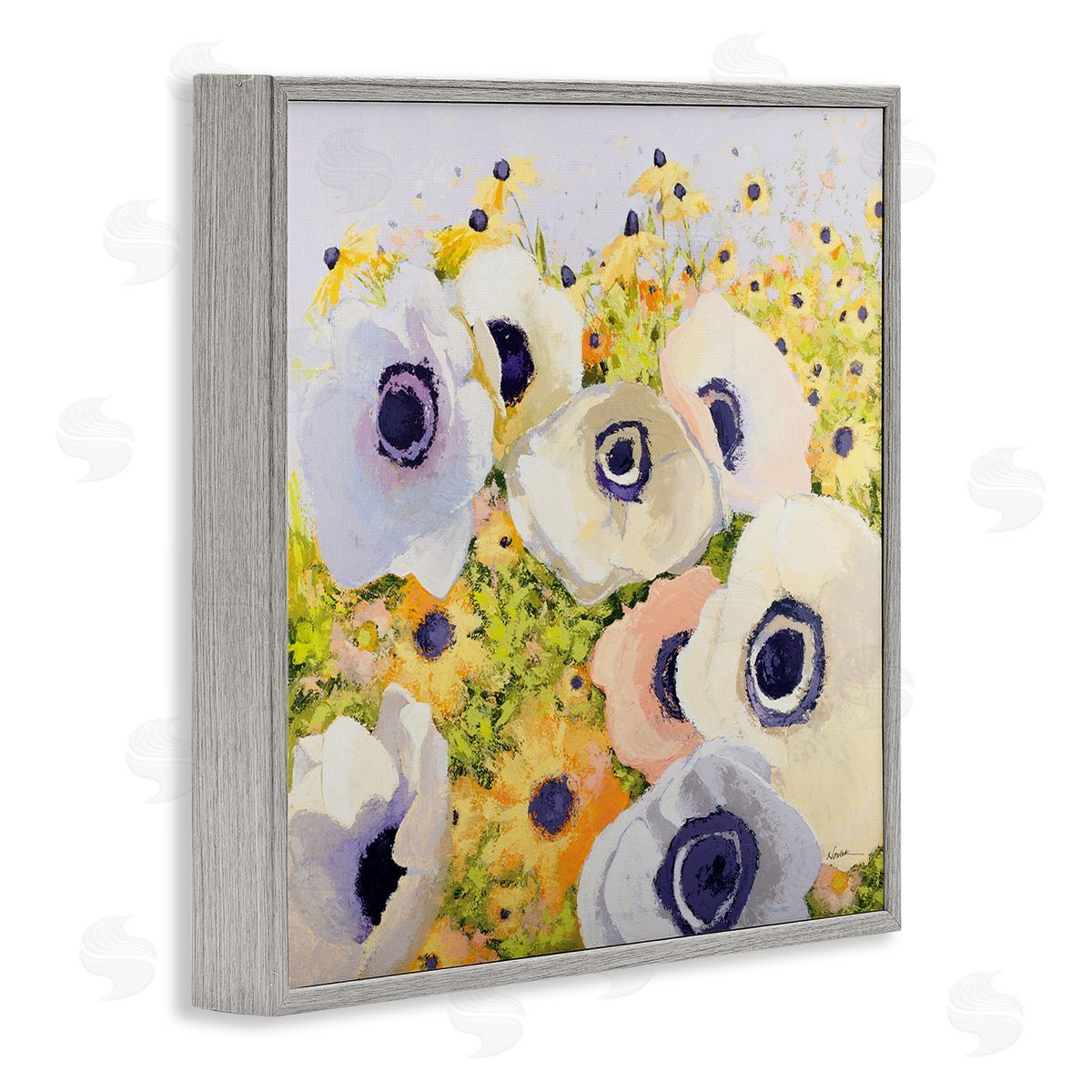 Shirley Novak Pastel Poppy Field Gray Framed Giclee Wall Art Print