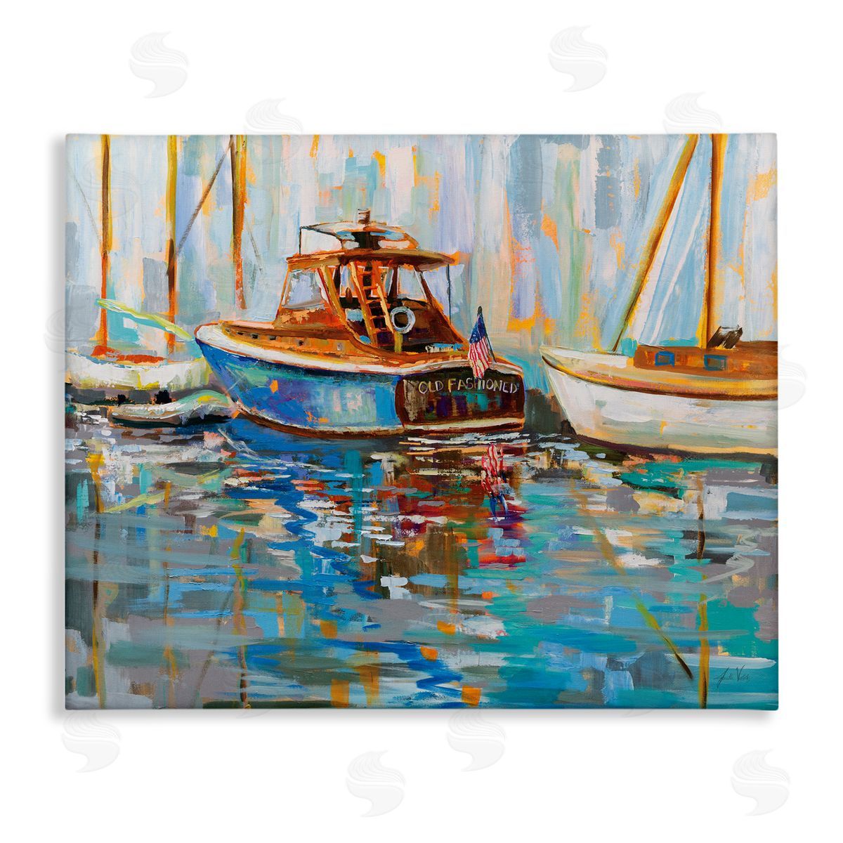 Jeanette Vertentes Old Fashioned Boat Harbor Canvas Wall Art Print