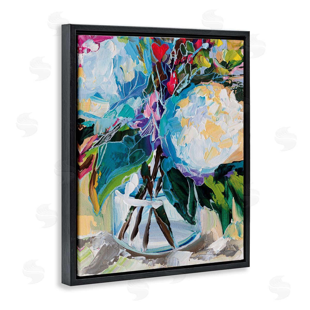 Jeanette Vertentes Modern Lined Bouquet Black Floating Frame Canvas Wall Art Print
