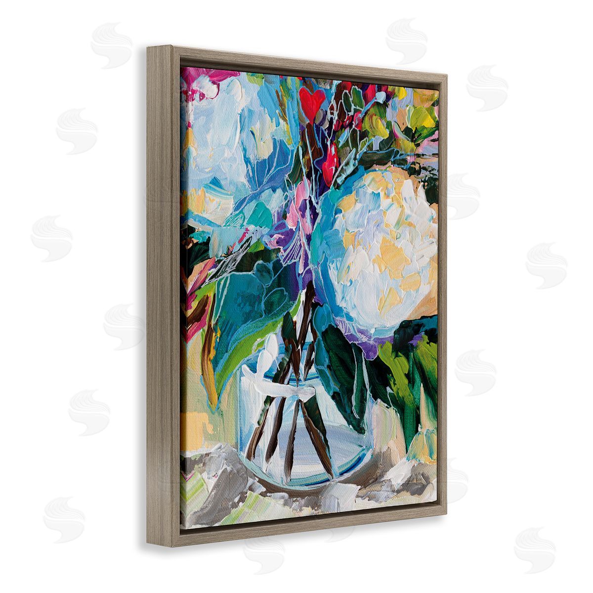 Jeanette Vertentes Modern Lined Bouquet Brown Floating Frame Canvas Wall Art Print