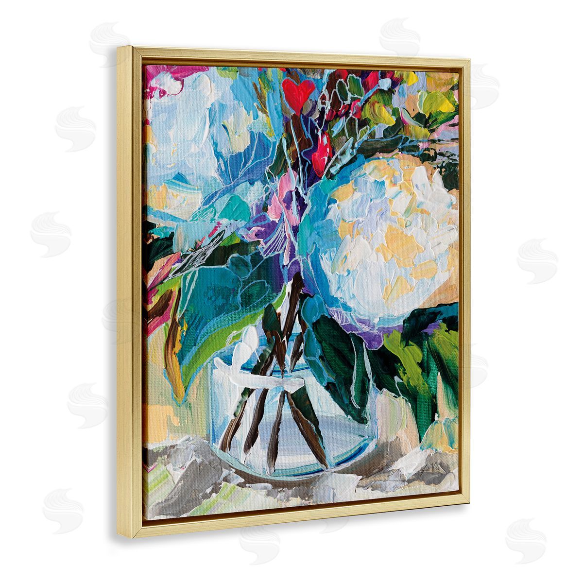 Jeanette Vertentes Modern Lined Bouquet Gold Floating Frame Canvas Wall Art Print