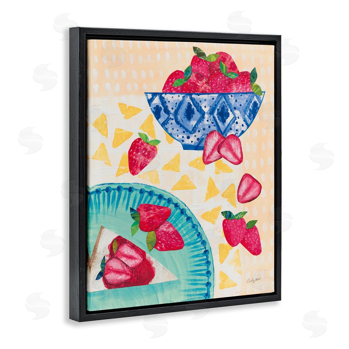 Courtney Prahl Strawberry Dessert Tablescape Black Floating Frame Canvas Wall Art Print