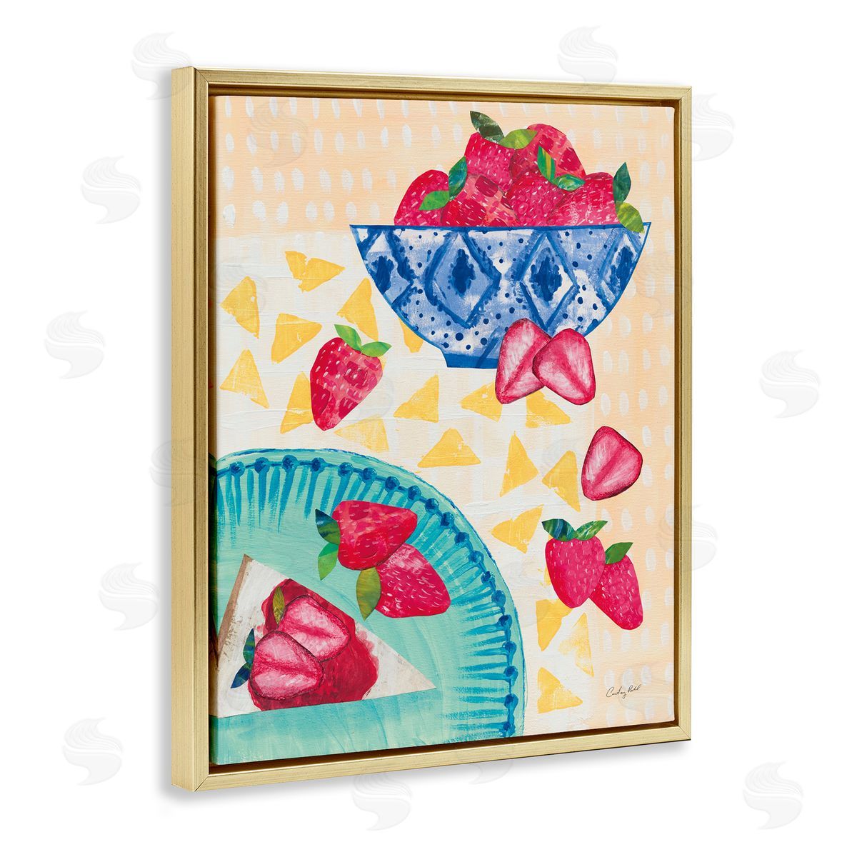 Courtney Prahl Strawberry Dessert Tablescape Gold Floating Frame Canvas Wall Art Print