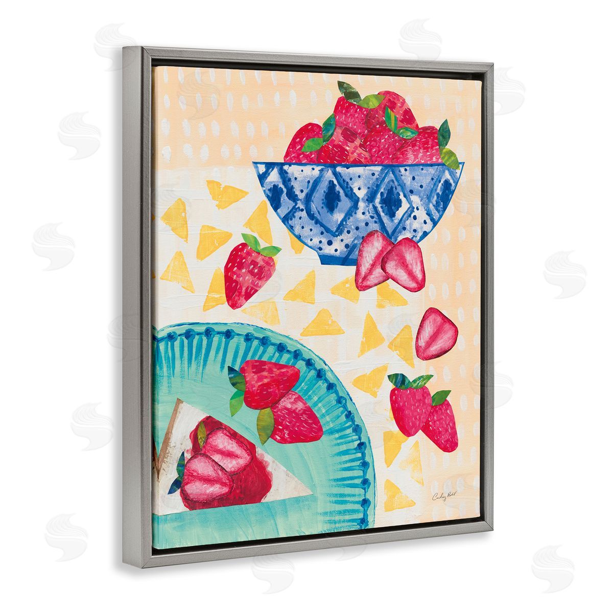 Courtney Prahl Strawberry Dessert Tablescape Gray Floating Frame Canvas Wall Art Print