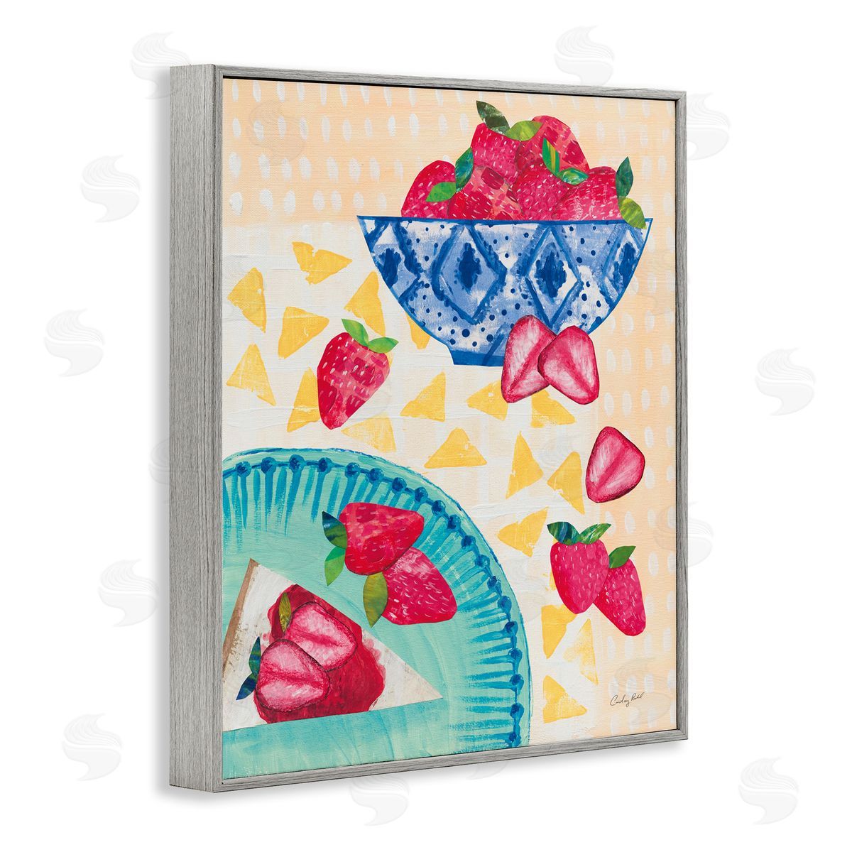 Courtney Prahl Strawberry Dessert Tablescape Gray Framed Giclee Wall Art Print