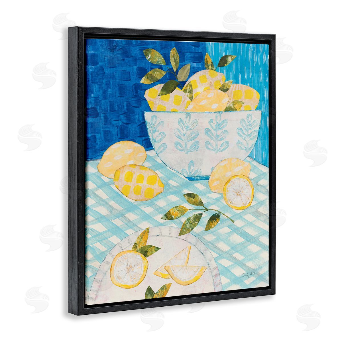 Courtney Prahl Patterned Lemons Tablescape Black Floating Frame Canvas Wall Art Print