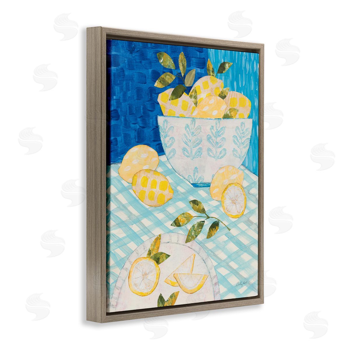 Courtney Prahl Patterned Lemons Tablescape Brown Floating Frame Canvas Wall Art Print