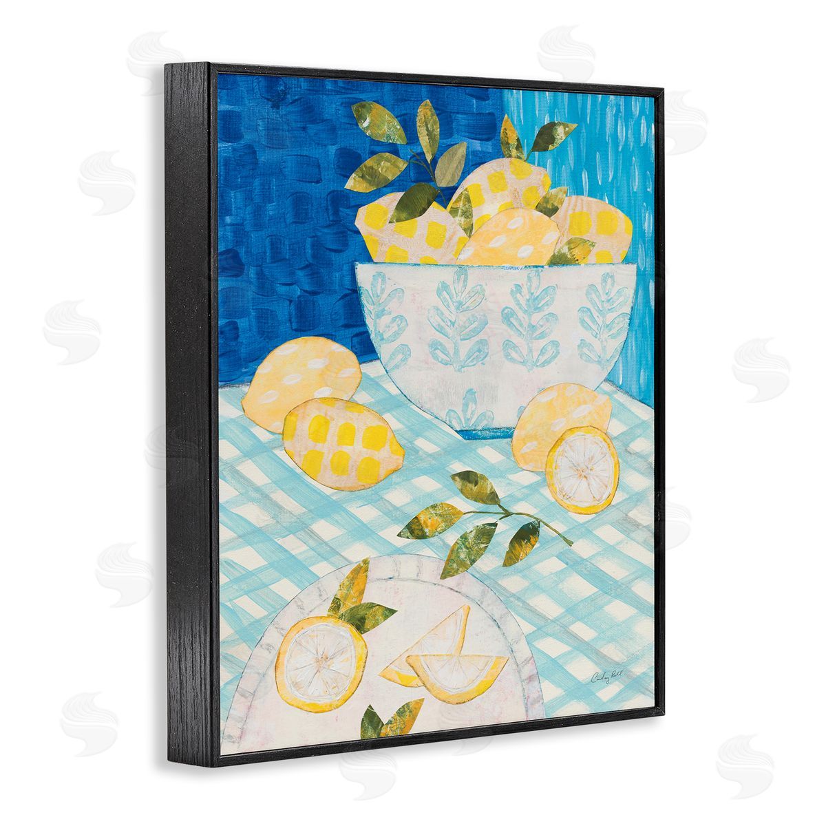 Courtney Prahl Patterned Lemons Tablescape Black Framed Giclee Wall Art Print