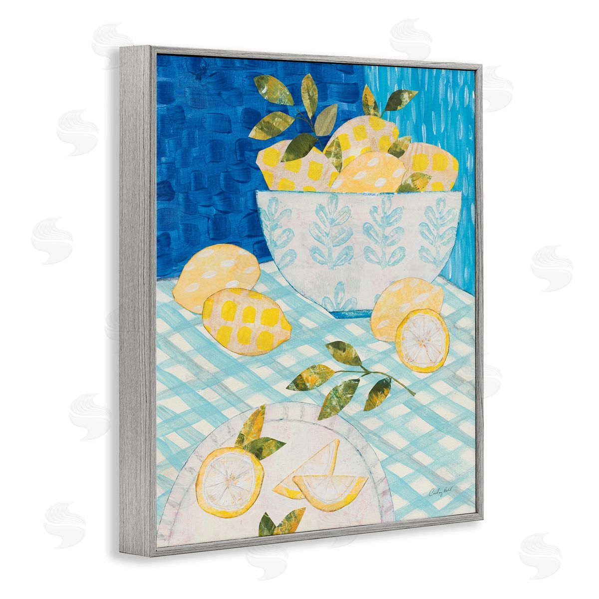Courtney Prahl Patterned Lemons Tablescape Gray Framed Giclee Wall Art Print