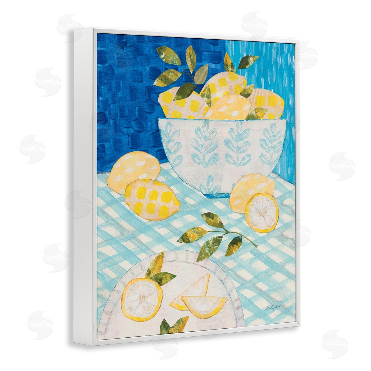 Courtney Prahl Patterned Lemons Tablescape White Framed Giclee Wall Art Print