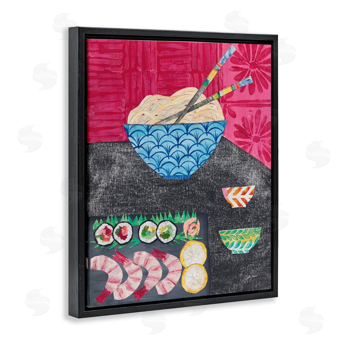Courtney Prahl Patterned Sushi Tablescape Black Floating Frame Canvas Wall Art Print