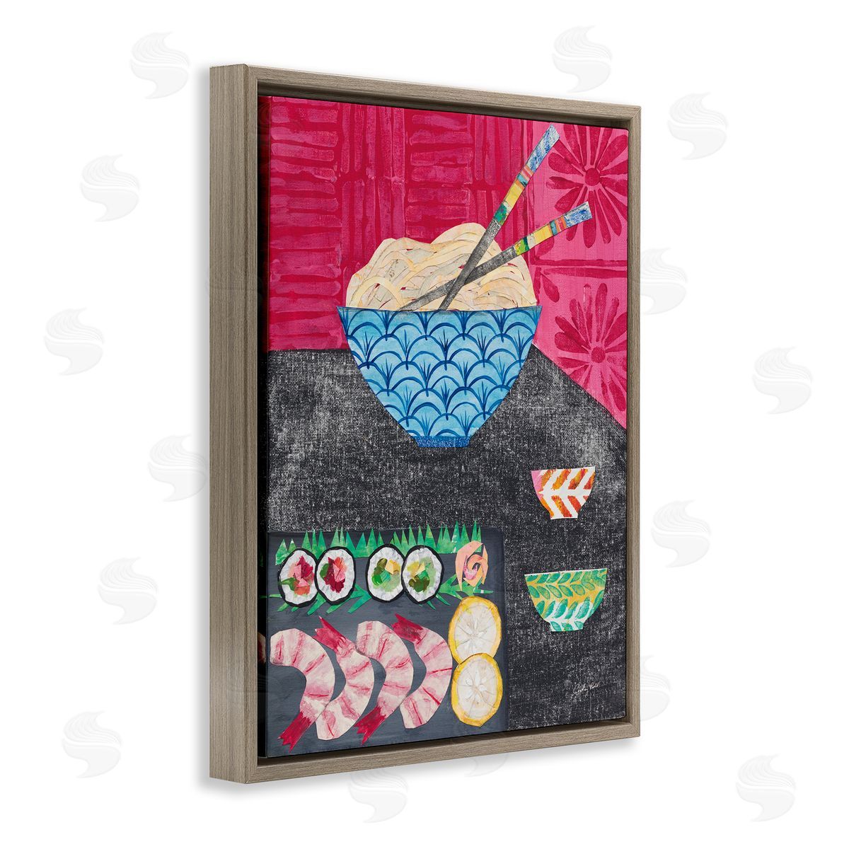 Courtney Prahl Patterned Sushi Tablescape Brown Floating Frame Canvas Wall Art Print