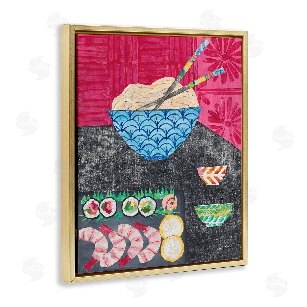 Courtney Prahl Patterned Sushi Tablescape Gold Floating Frame Canvas Wall Art Print