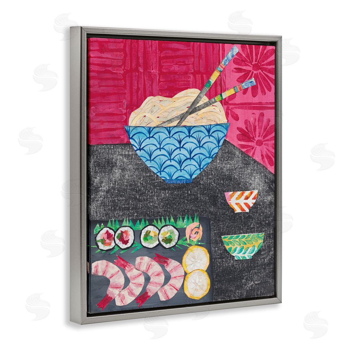 Courtney Prahl Patterned Sushi Tablescape Gray Floating Frame Canvas Wall Art Print