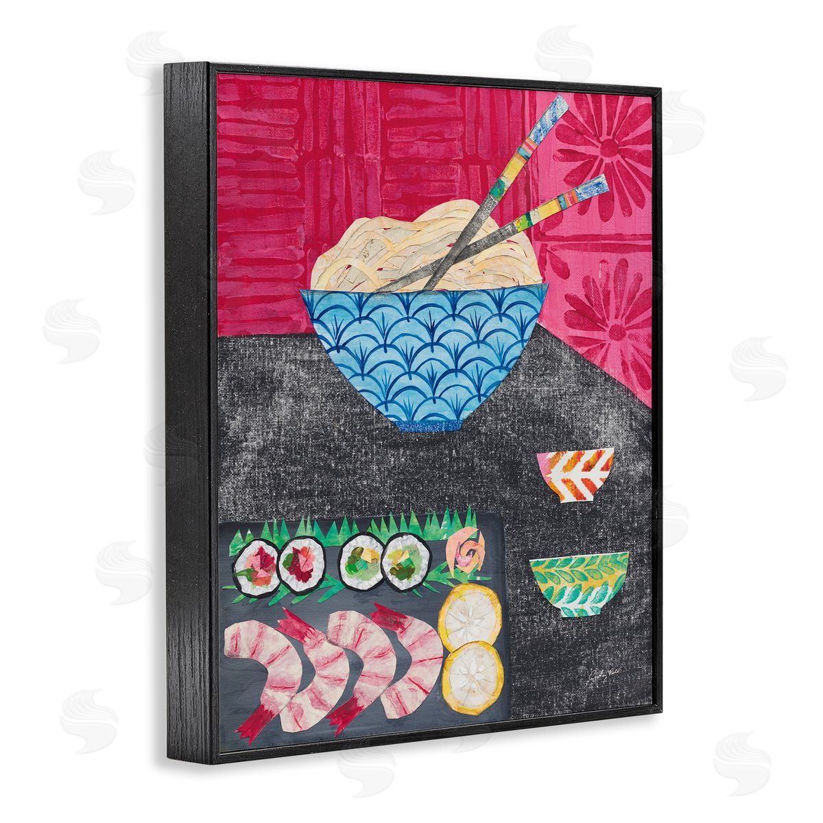 Courtney Prahl Patterned Sushi Tablescape Black Framed Giclee Wall Art Print