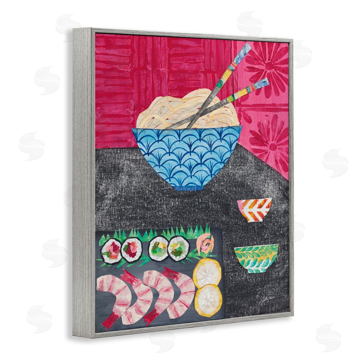 Courtney Prahl Patterned Sushi Tablescape Gray Framed Giclee Wall Art Print
