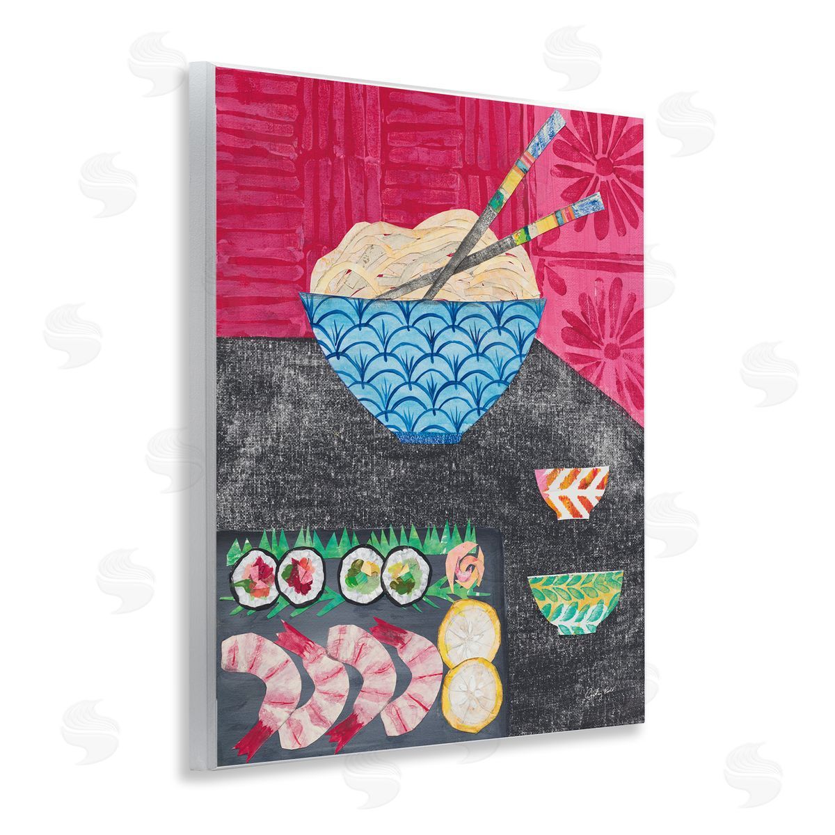 Courtney Prahl Patterned Sushi Tablescape Wooden Wall Plaque Art Print