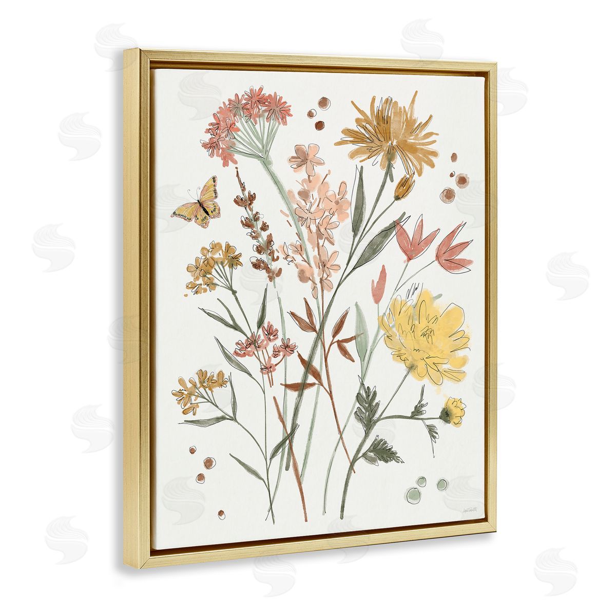 Anne Tavoletti Full Bloom Wildflowers Gold Floating Frame Canvas Wall Art Print