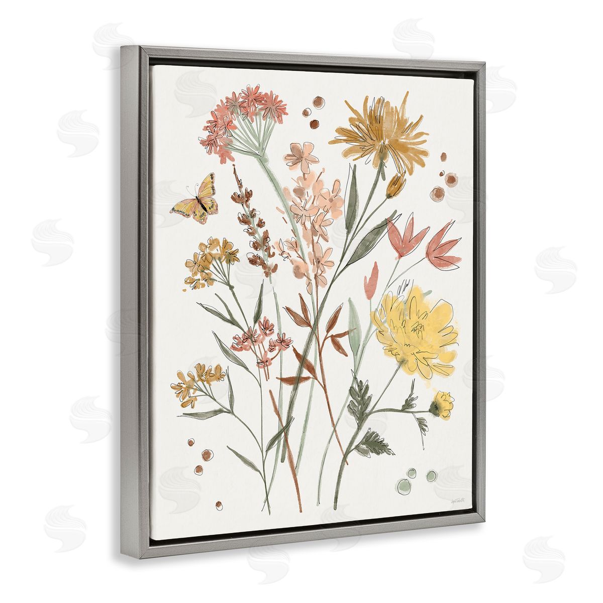 Anne Tavoletti Full Bloom Wildflowers Gray Floating Frame Canvas Wall Art Print