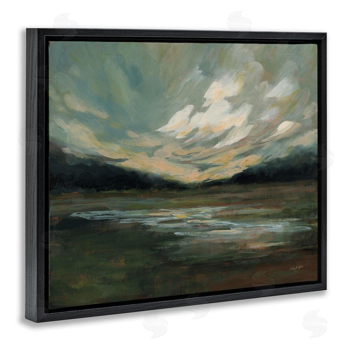 Haley Knighten Billowing Clouds Landscape Black Floating Frame Canvas Wall Art Print