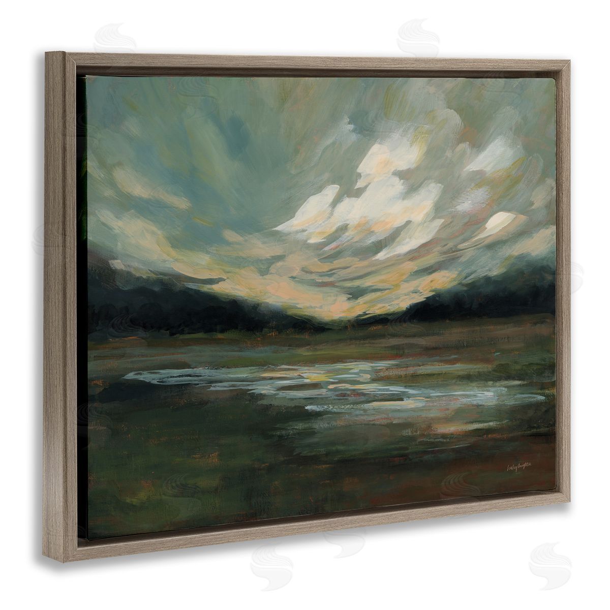Haley Knighten Billowing Clouds Landscape Brown Floating Frame Canvas Wall Art Print
