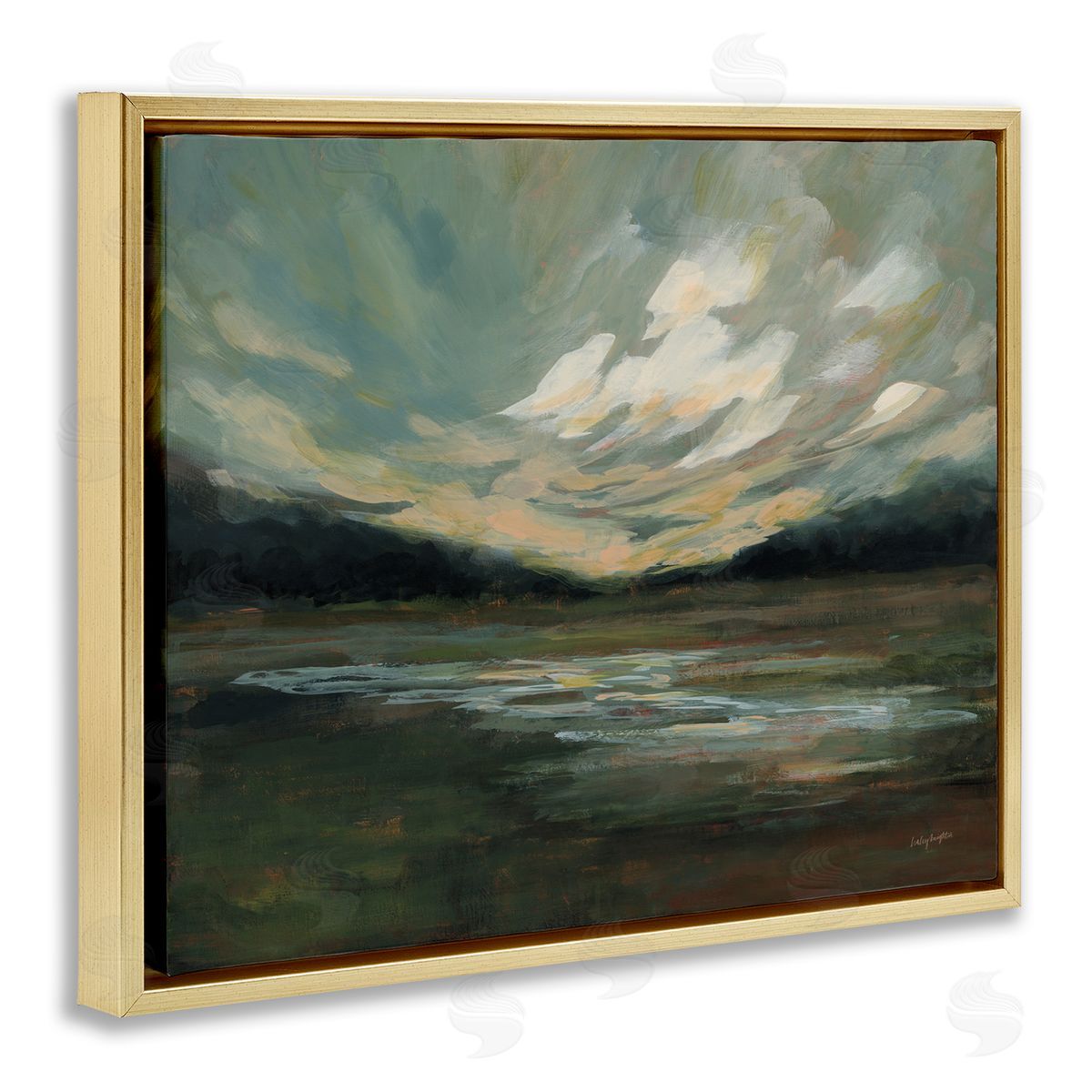 Haley Knighten Billowing Clouds Landscape Gold Floating Frame Canvas Wall Art Print