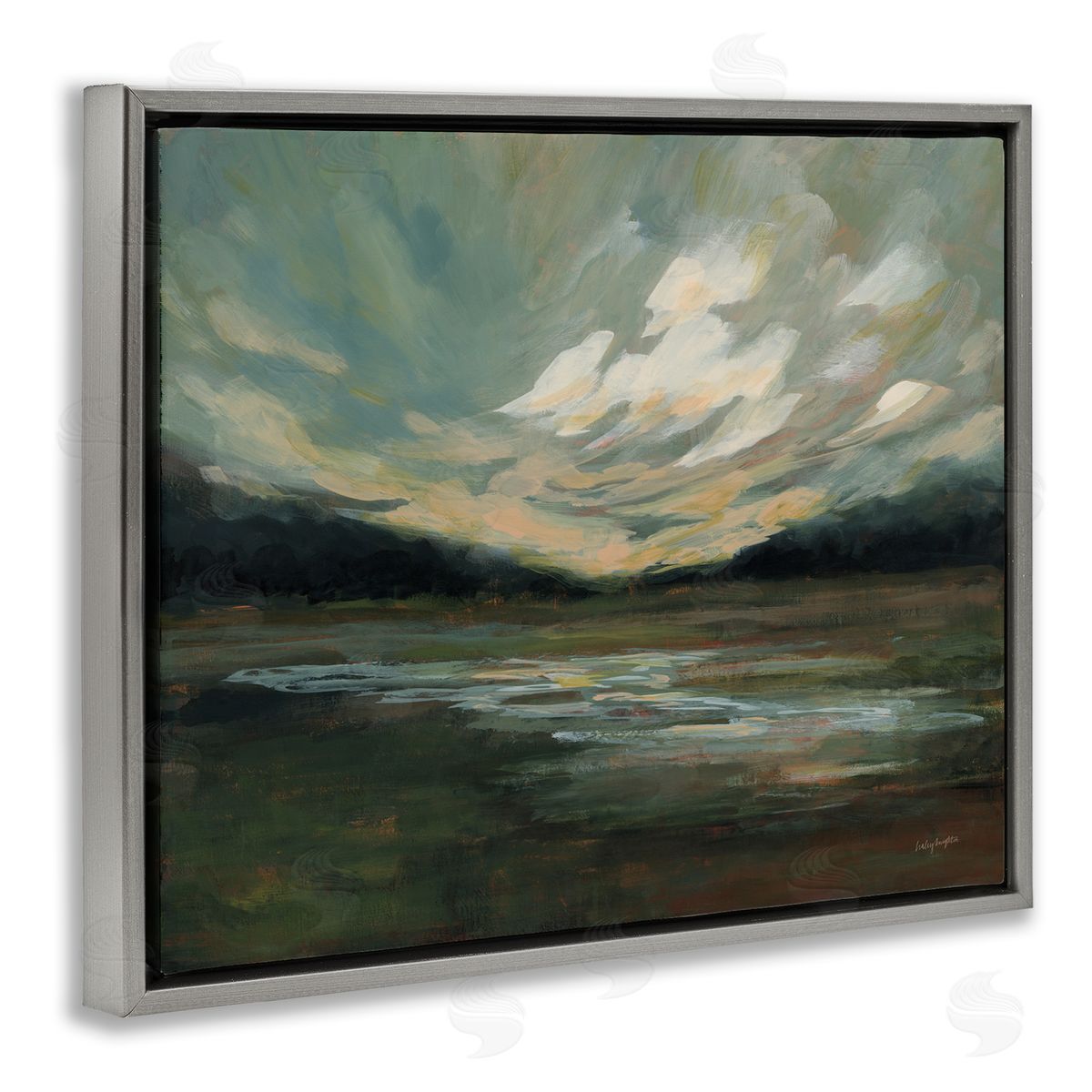 Haley Knighten Billowing Clouds Landscape Gray Floating Frame Canvas Wall Art Print