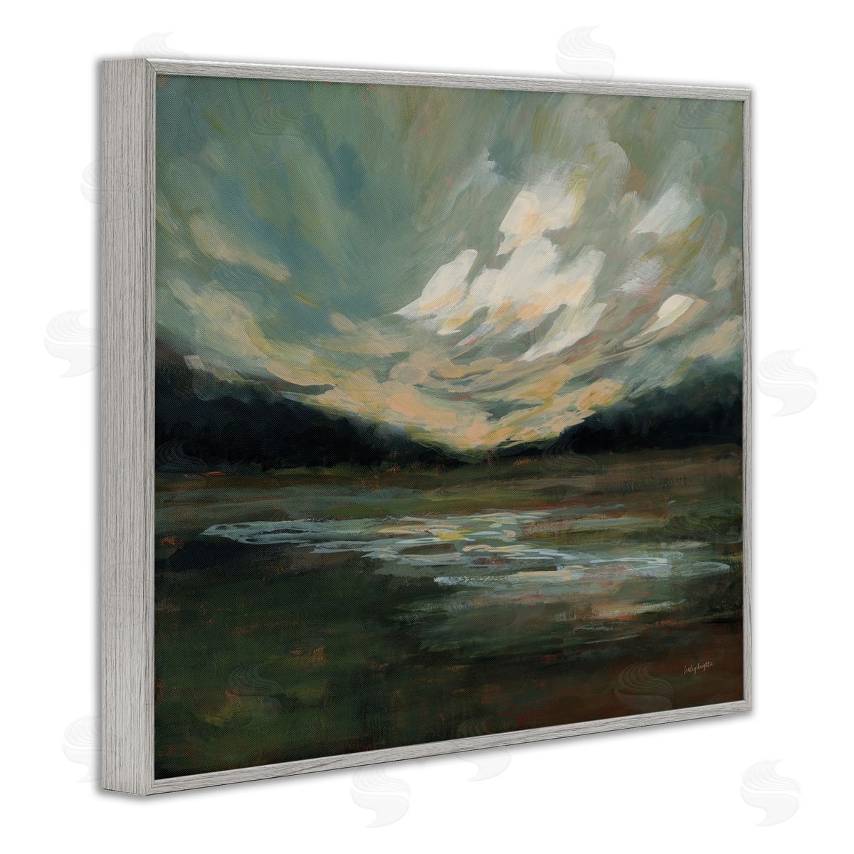 Haley Knighten Billowing Clouds Landscape Gray Framed Giclee Wall Art Print