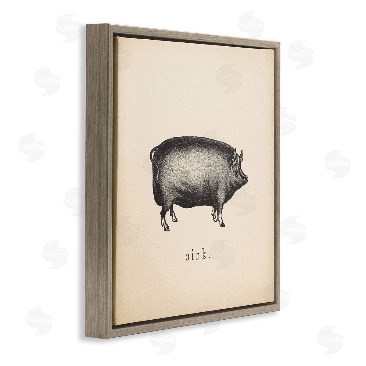 Wild Apple Portfolio Oink Farm Pig Sounds Brown Floating Frame Canvas Wall Art Print