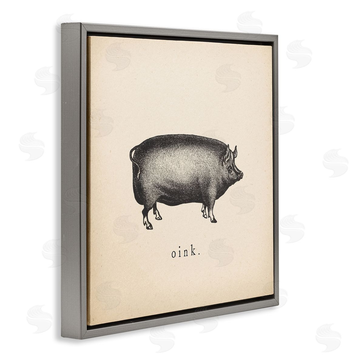 Wild Apple Portfolio Oink Farm Pig Sounds Gray Floating Frame Canvas Wall Art Print