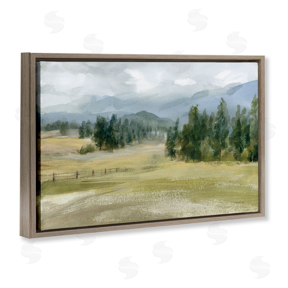 Danhui Nai Vast Valley Retreat Landscape Brown Floating Frame Canvas Wall Art Print