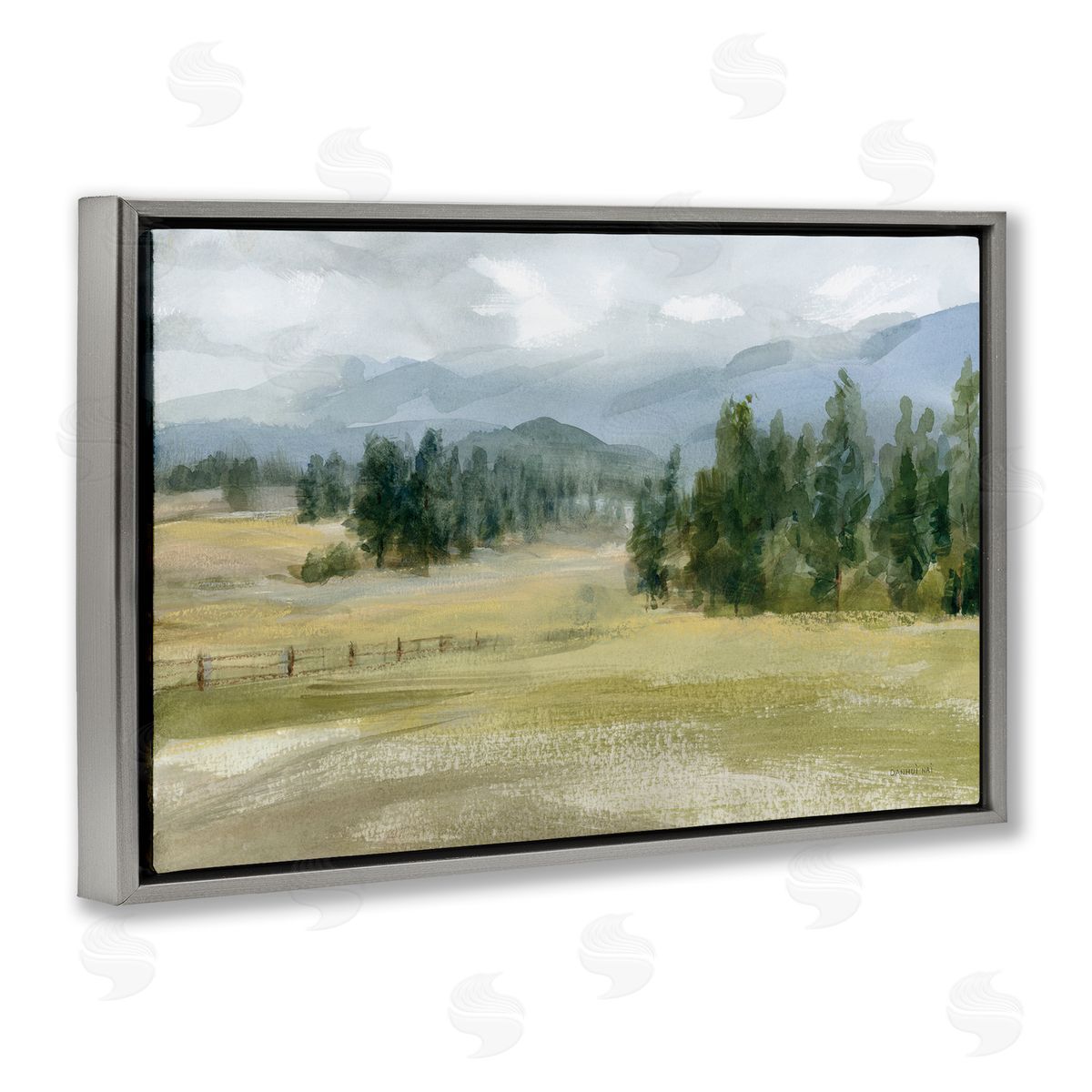 Danhui Nai Vast Valley Retreat Landscape Gray Floating Frame Canvas Wall Art Print