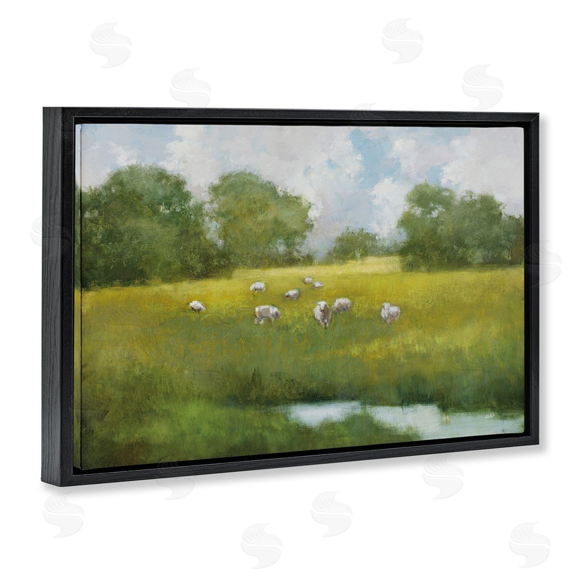 Julia Purinton Sun Grazing Sheep Black Floating Frame Canvas Wall Art Print