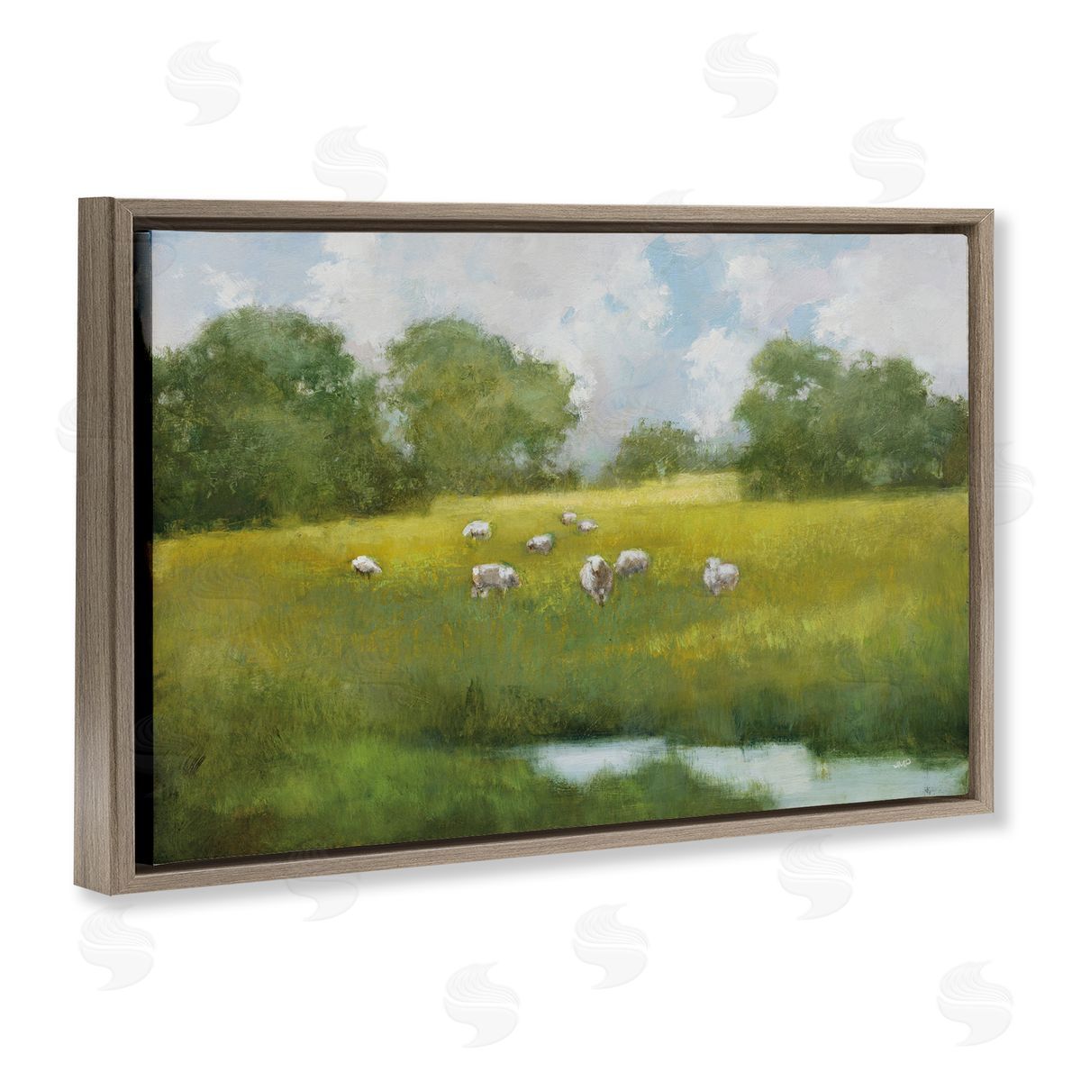 Julia Purinton Sun Grazing Sheep Brown Floating Frame Canvas Wall Art Print