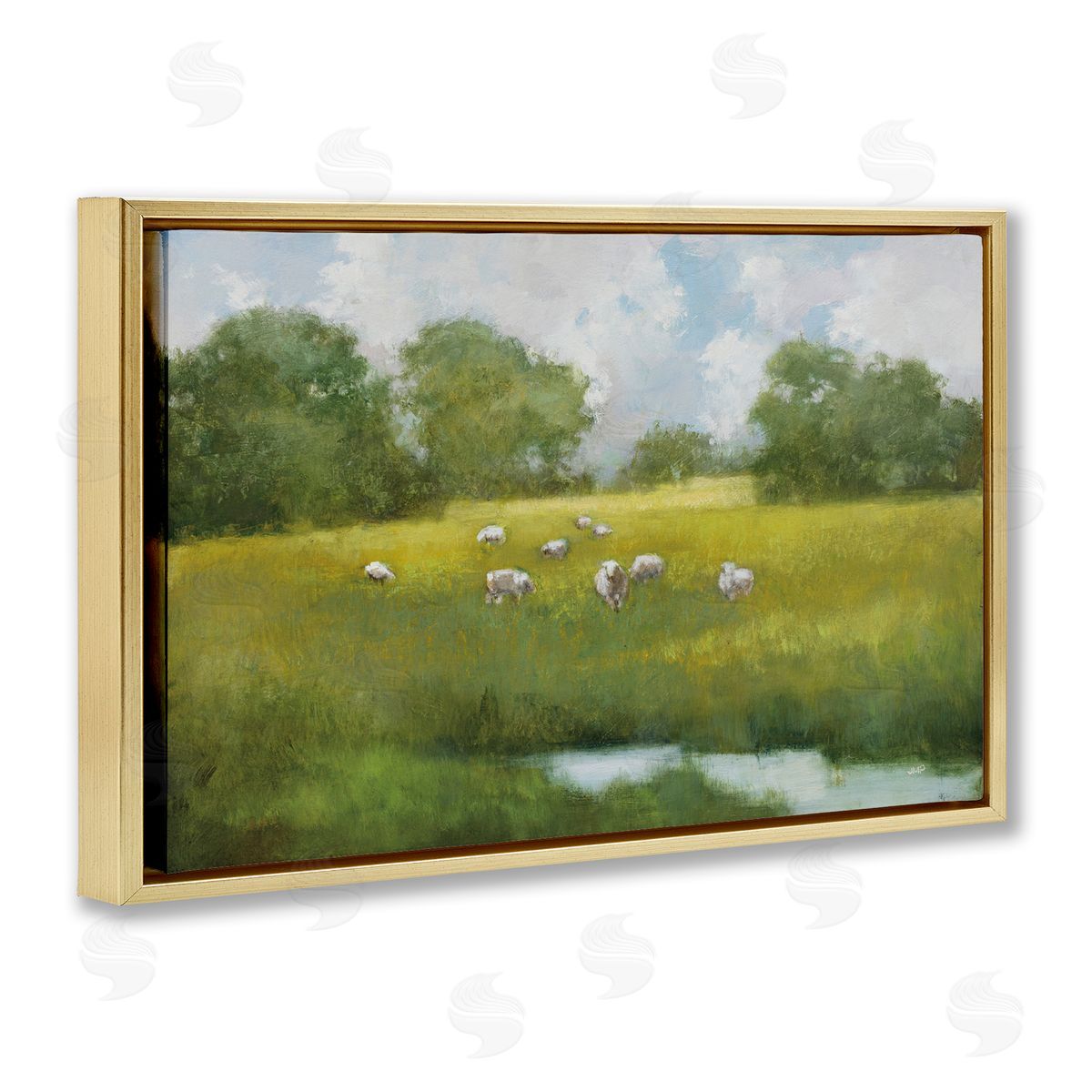 Julia Purinton Sun Grazing Sheep Gold Floating Frame Canvas Wall Art Print