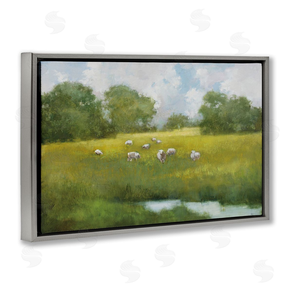 Julia Purinton Sun Grazing Sheep Gray Floating Frame Canvas Wall Art Print