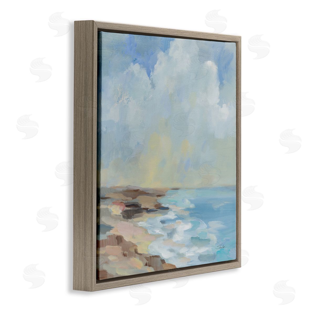 Silvia Vassileva By The Beach Shore Brown Floating Frame Canvas Wall Art Print