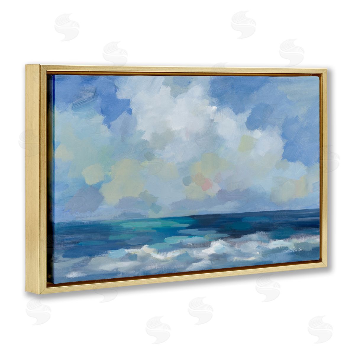 Silvia Vassileva Nautical Waves & Clouds Gold Floating Frame Canvas Wall Art Print
