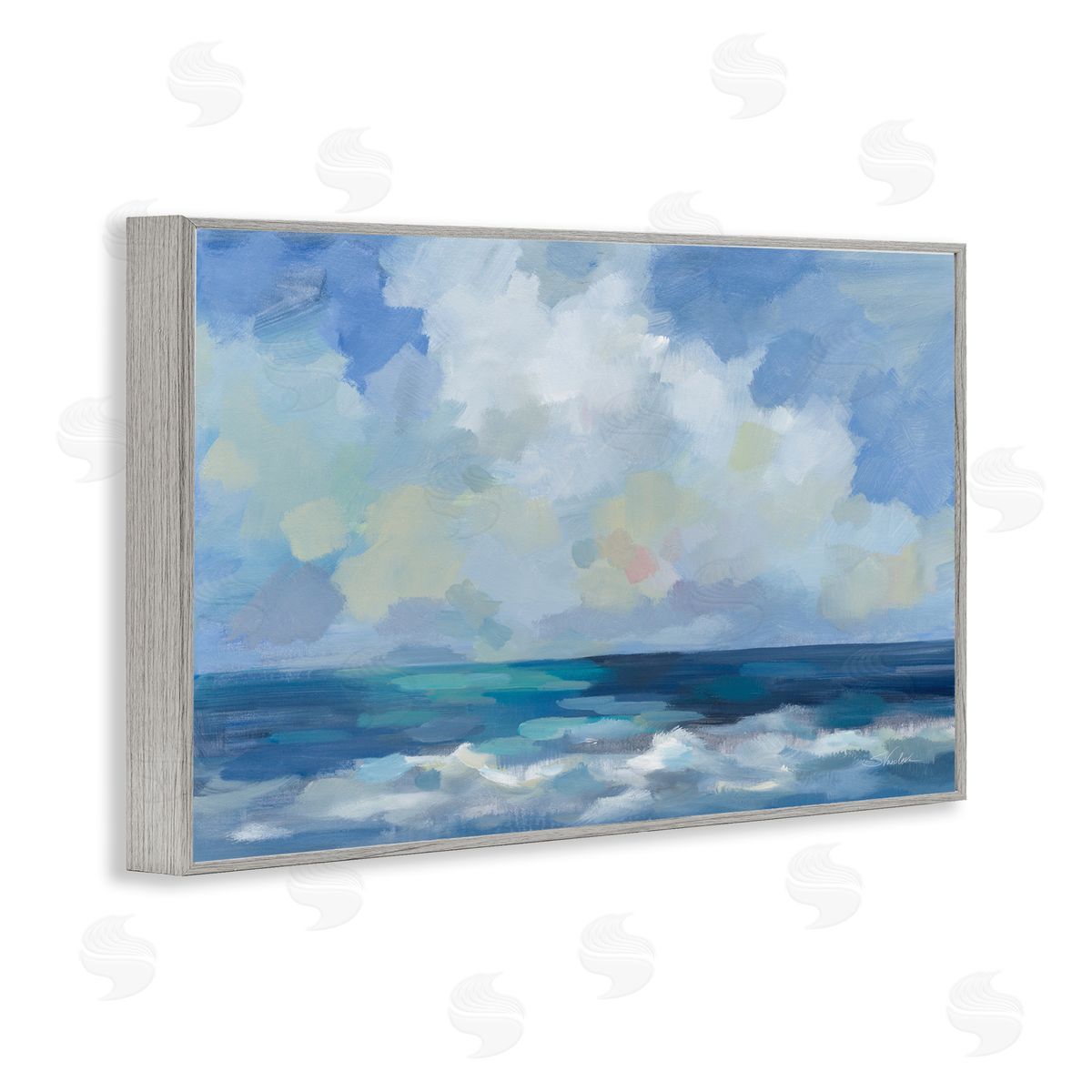 Silvia Vassileva Nautical Waves & Clouds Gray Framed Giclee Wall Art Print