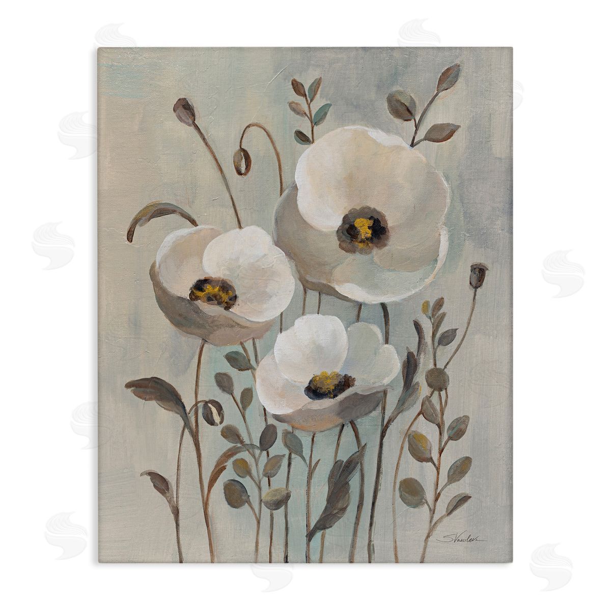 Silvia Vassileva Neutral Poppies Trio Canvas Wall Art Print