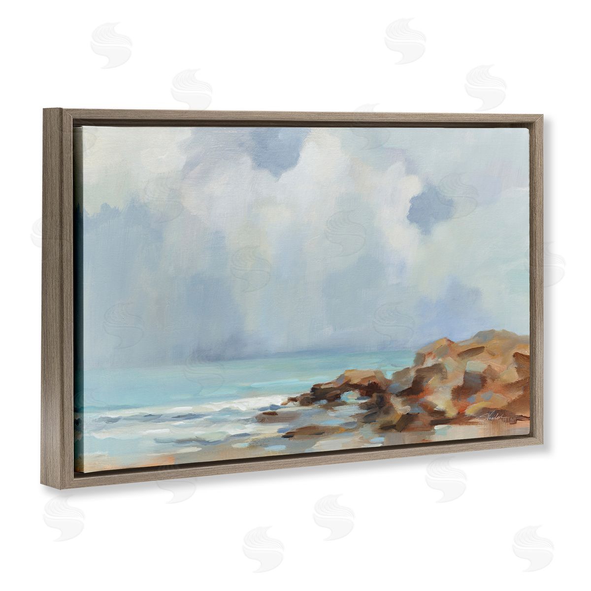 Silvia Vassileva Morning at Stone Beach Brown Floating Frame Canvas Wall Art Print