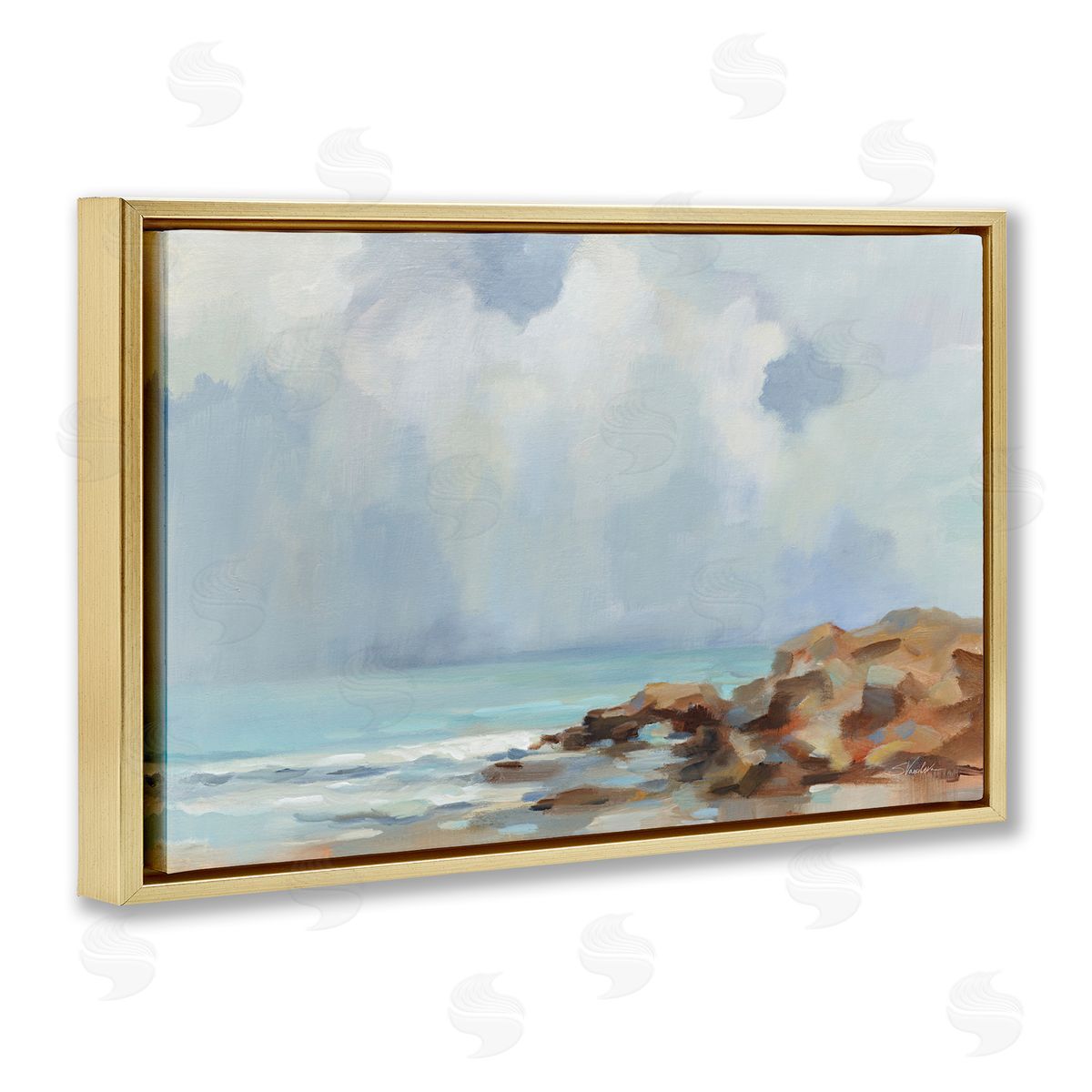 Silvia Vassileva Morning at Stone Beach Gold Floating Frame Canvas Wall Art Print