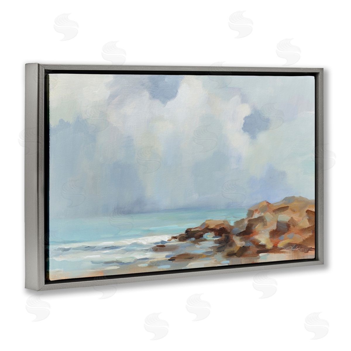 Silvia Vassileva Morning at Stone Beach Gray Floating Frame Canvas Wall Art Print