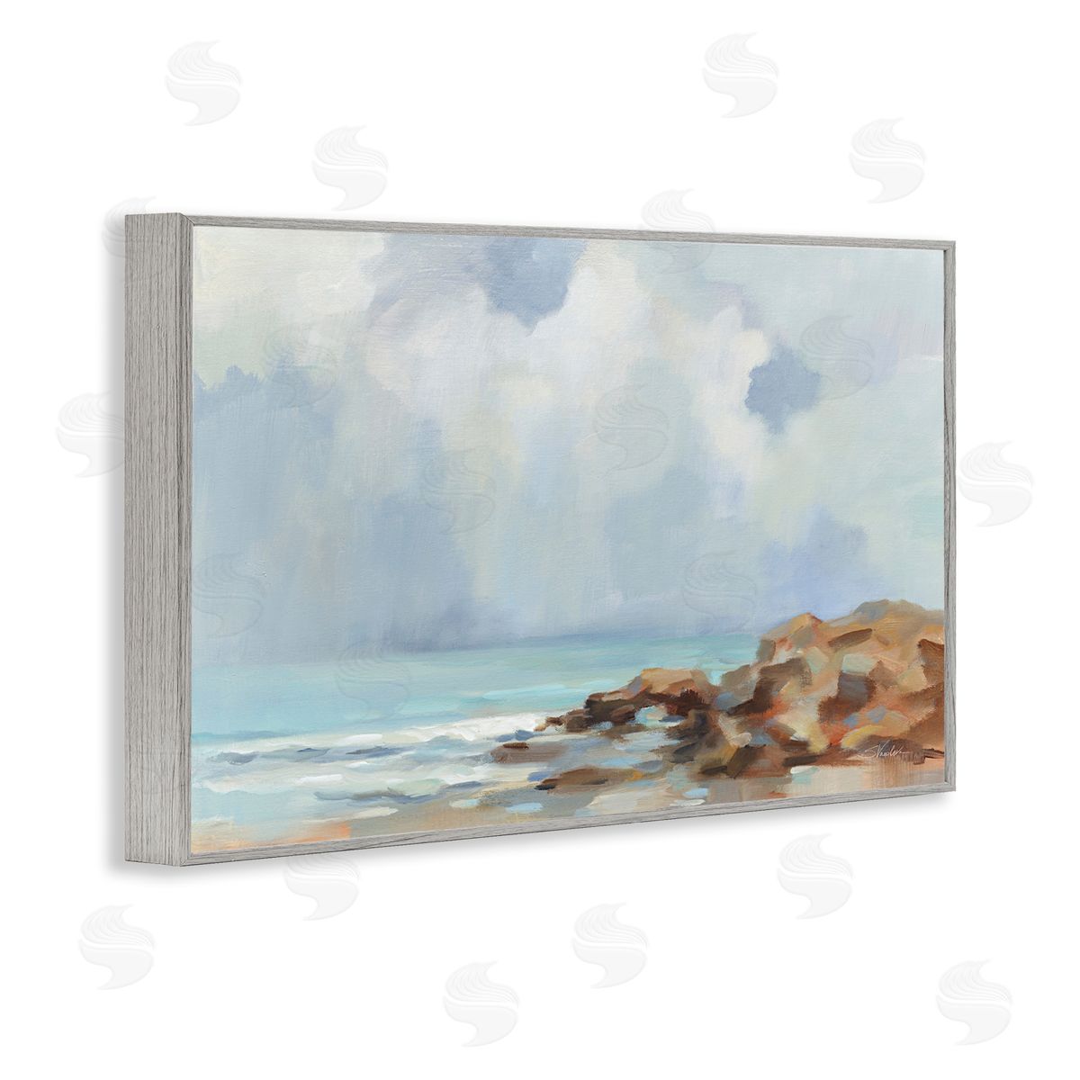 Silvia Vassileva Morning at Stone Beach Gray Framed Giclee Wall Art Print
